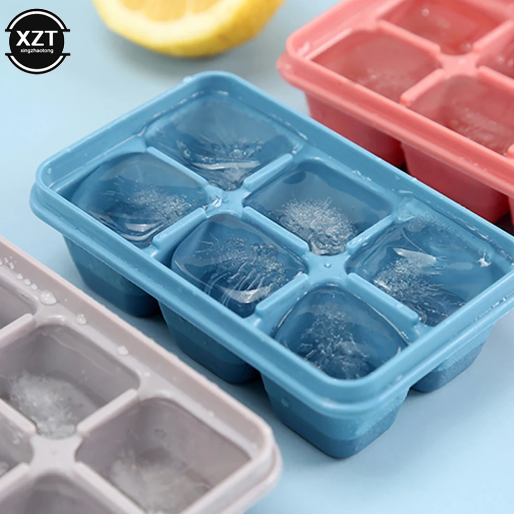 

Mini 6 Grid Square Plastic Ice Cube Tray Frozen Ice Mold Refrigerator Homemade Cold Drink DIY Tool Ice Box with Lid Summer Party