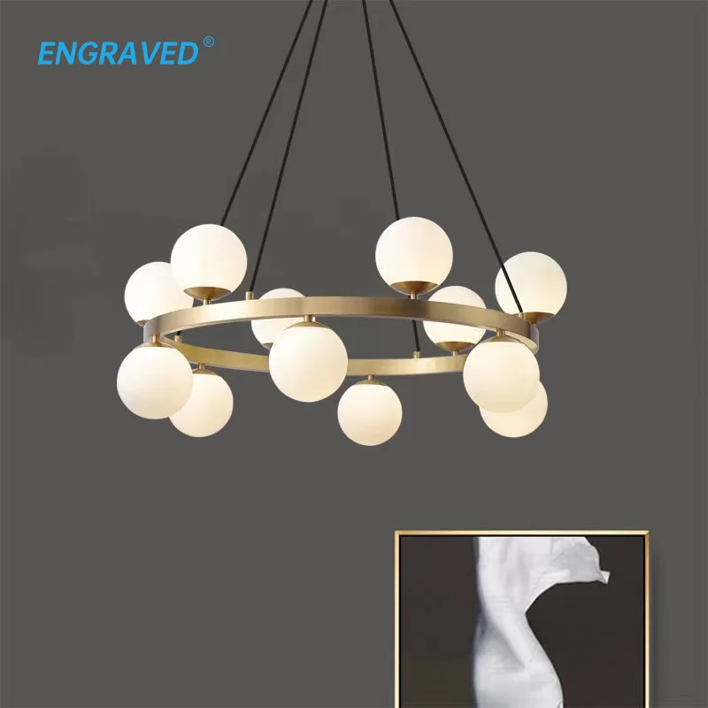 

Modern Creative Chanlier for Living Room Bedroom Dining Table Copper Round Glass Lampshade Nordic Ball Indoor Decor Hanging Lamp
