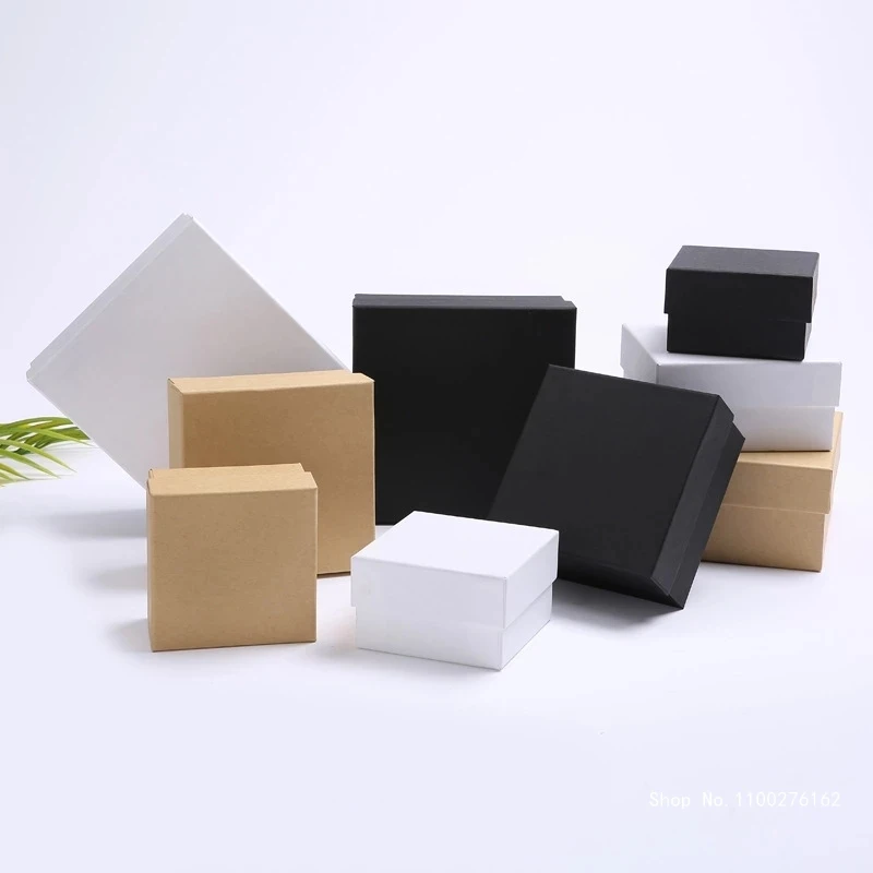 

1pc Kraft Paper Box with Lids Square Brown Earring Ring Jewelry Box Cardboard Black Craft Valentine's Day Gift Packaging Box