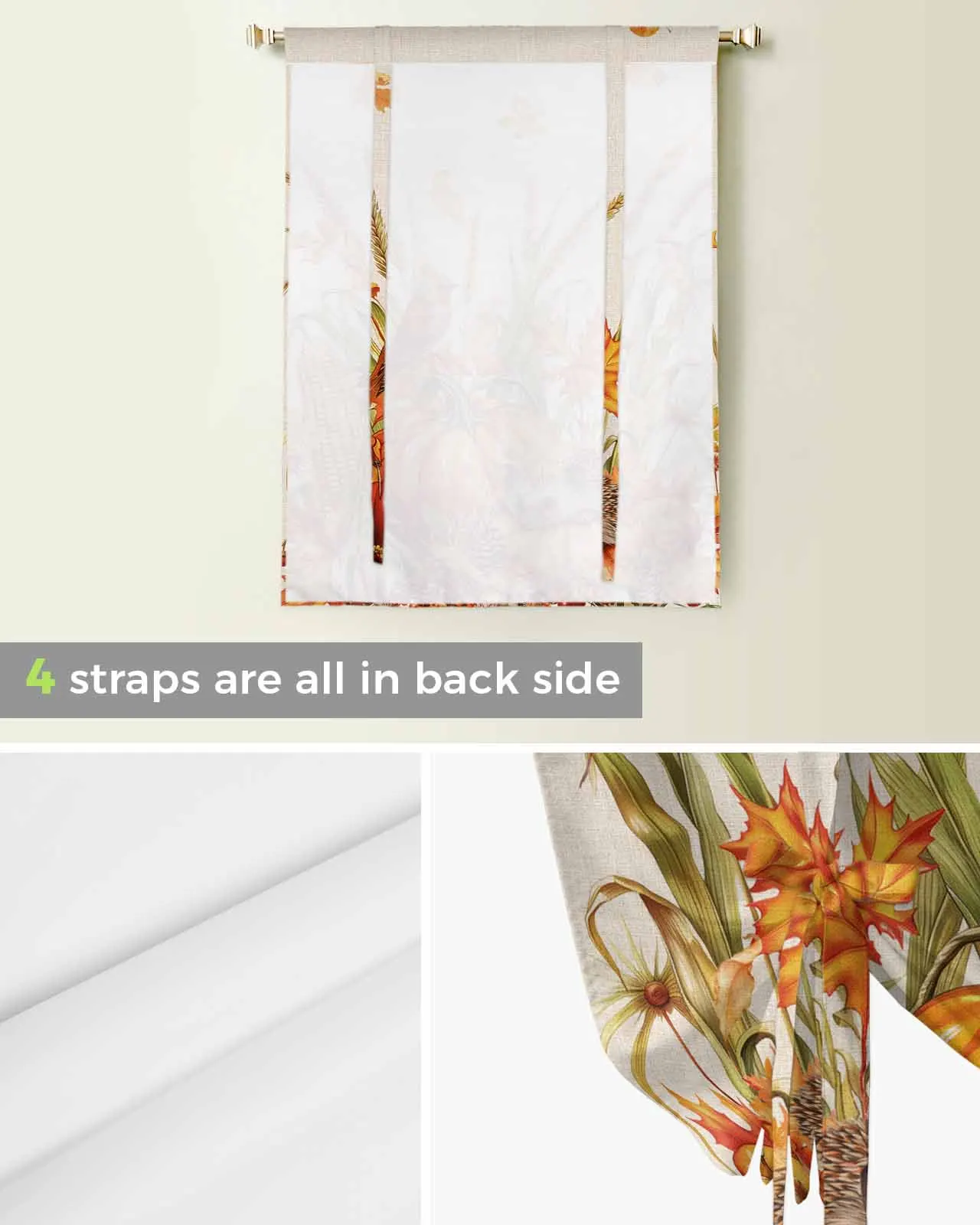 Осенняя занавеска с изображением тыквы пшеницы ушей Ежика оконная для гостиной