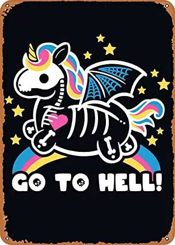 

Go to Hell Unicorn Vintage Look Metal Sign Art Prints Retro Gift 8x12 Inch