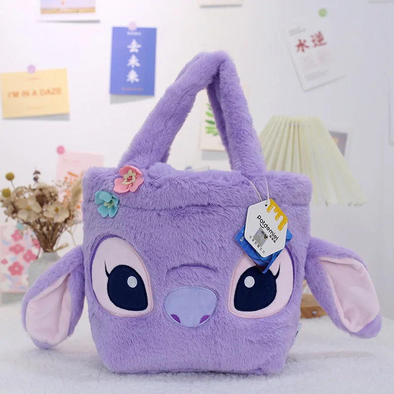 

Purple Bag New Disney Plush Tote Bags Mickey Mouse Stitch Daisy Kawaii Handbags For Women Cartoon Cotton Storage Bags Girls Gift