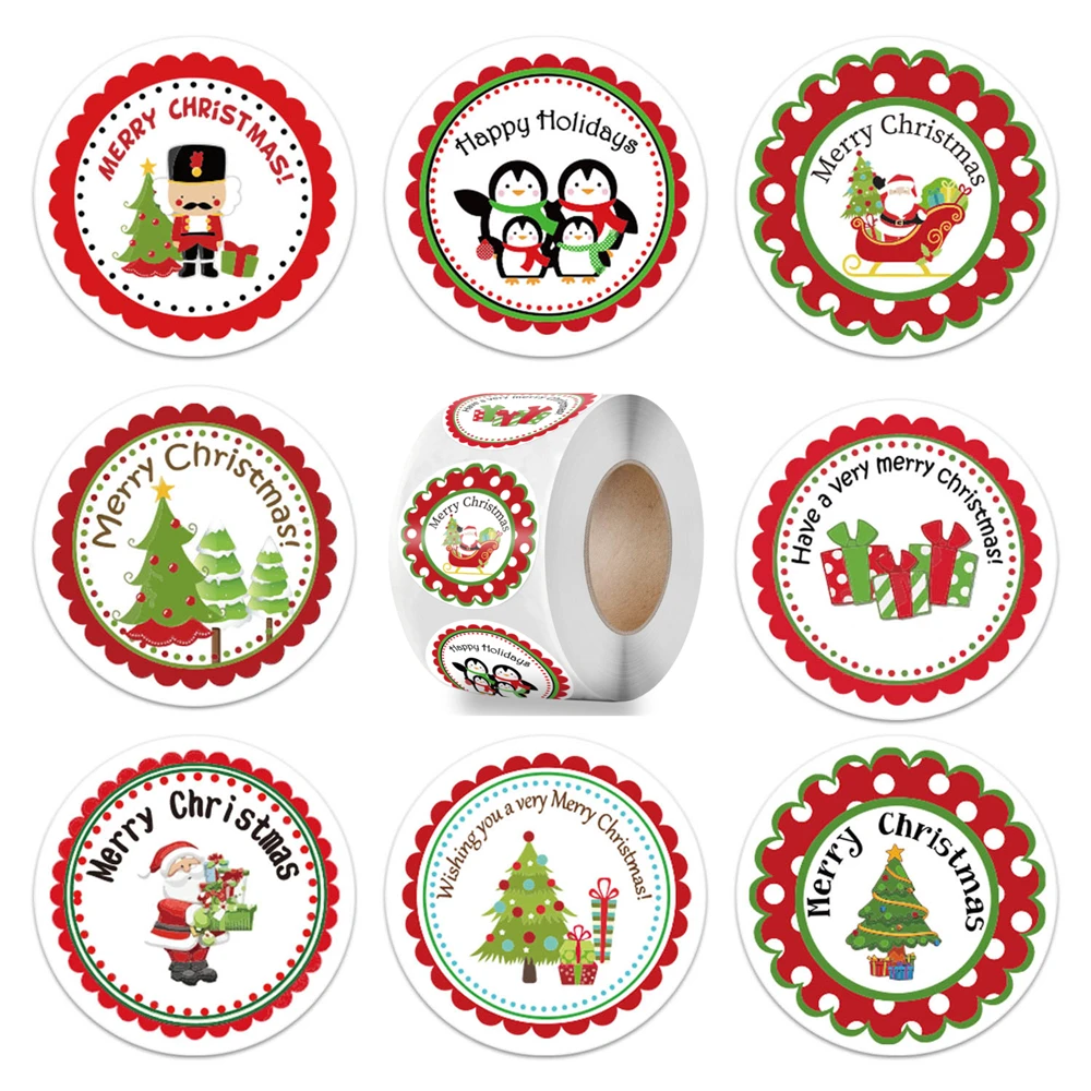

1Inch Merry Christmas Stickers 50-500pcs Cute Animals Snowman Trees Decorative Sticker Wrapping Gift Box Label Christmas Tags