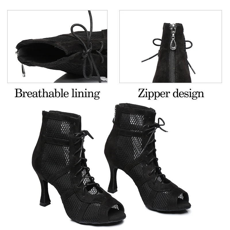 DKZSYIM Hot Women's Short Dance Boots Ballroom Jazz Dance Shoes Ladies Girls Soft Soles Tango/Salsa High Heels Dance Shoes