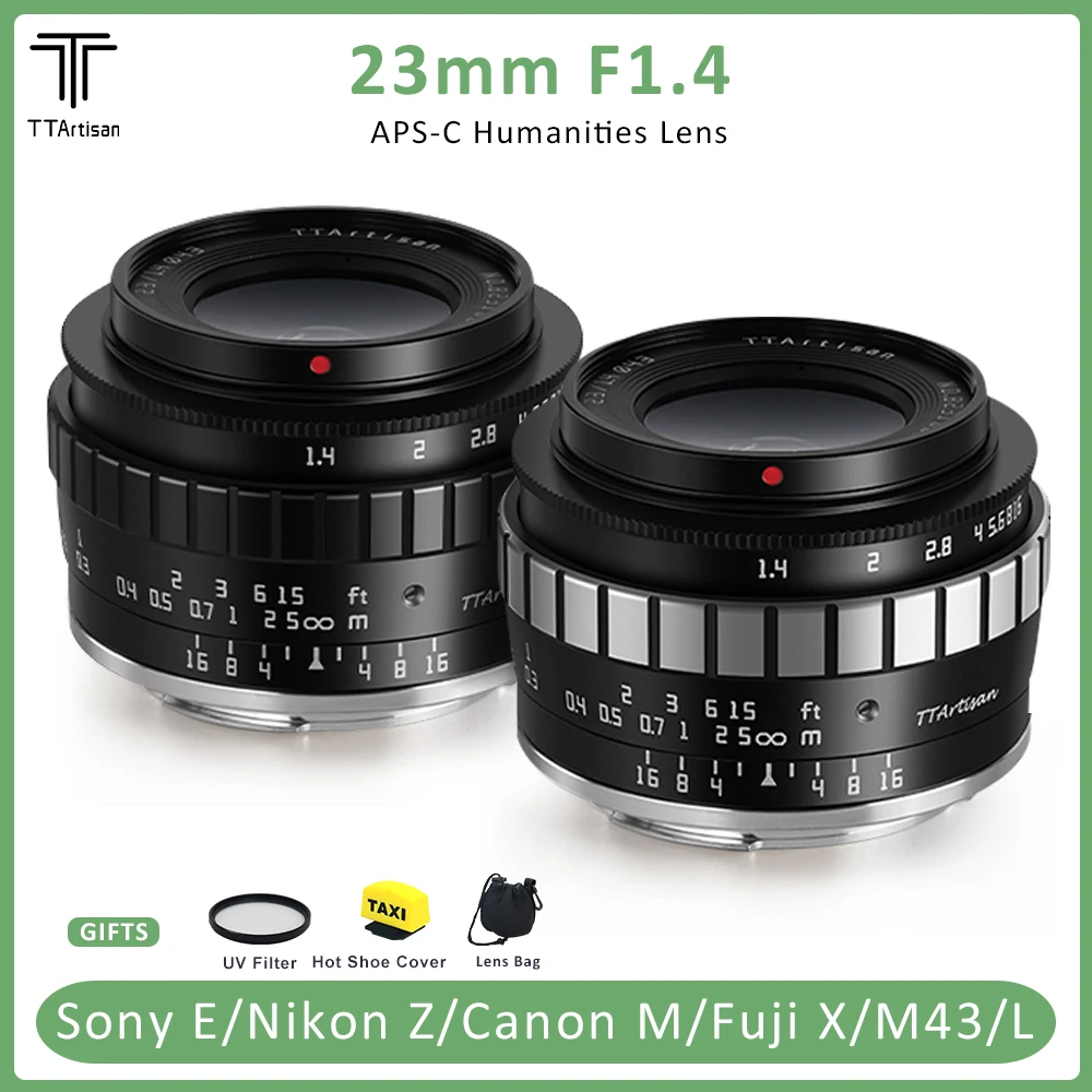 TTArtisan 23mm F1.4 APS-C Large Aperture Manual Lens for Sony E Nikon Z Fuji X Canon EOS M M4/3 MFT A6000 A7II A7RII XT10 XT4