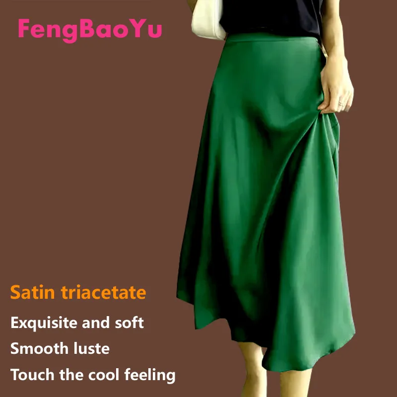 Fengbaoyu Triacetate Satin Spring Summer Lady's Full-length Skirt With Loose Temperament and Medium Length White Free Shipping