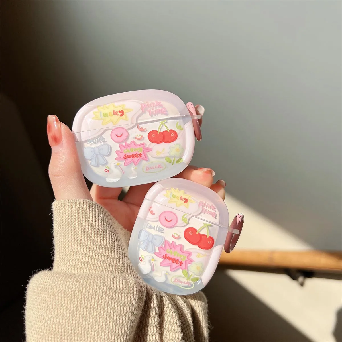 

Cherry Smiley Duck Cartoon Case for AirPods 1 2 3 Pro Air Pods Pro2 Wireless Bluetooth Charging Box Lovely with Ring Cute Cover