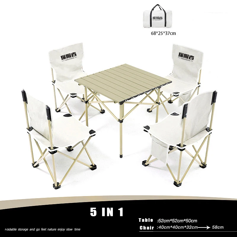 Portable Outdoor Aluminum Folding Table and Chair White Folding Set 5in1 with 4 chairs and 1 table enlarge