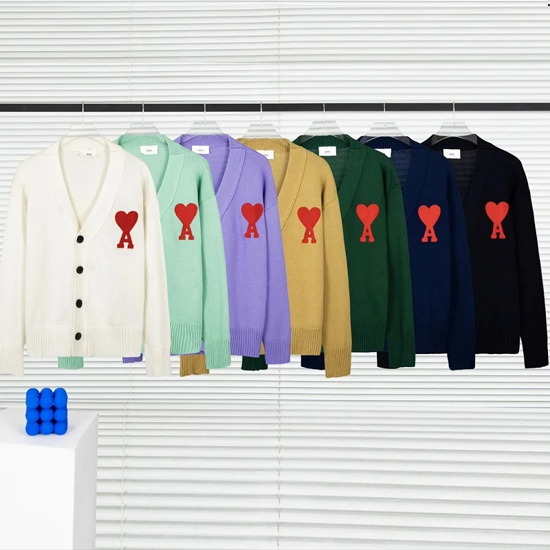 

High Quality men's and women's Elegant Long Sleeve Top 2023 Spring cardigan Embroidered love heart V Neck Casual fashion Sweater