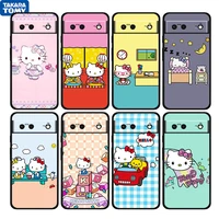 anime hello kitty cute shockproof cover for google pixel 6 6a 6pro 5 5a 4 4a xl 5g tpu black phone case shell soft fundas coque