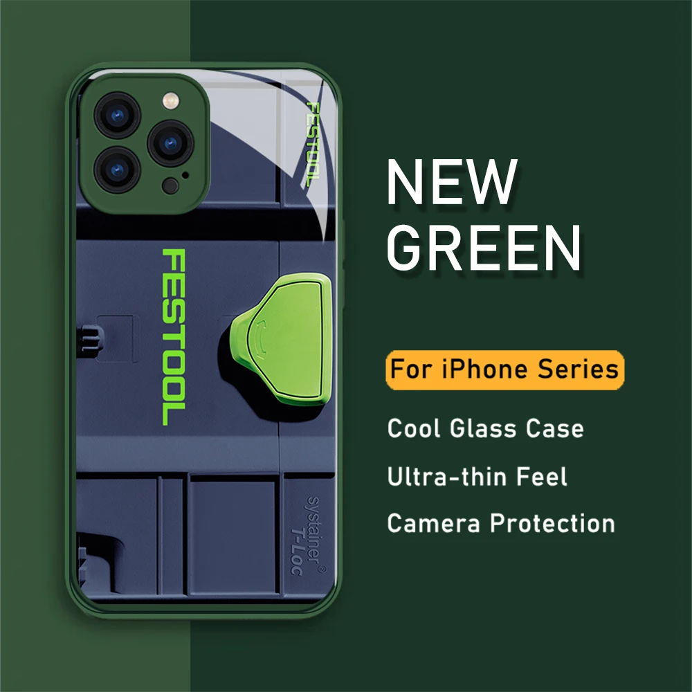 

Cool Toolbox Festool Metallic-Color Phone Case For iPhone 14 13 12 Mini 11 Pro Max X XS XR 7 8 SE 2020 Plus Glass Hard Cover