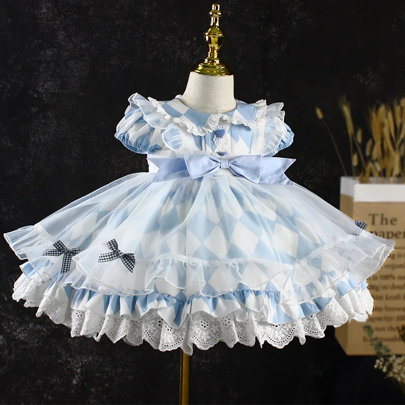 

Summer 2022 Lolita Style Princess Ball Dress Bow Lace Print Design Girl Easter Eid Birthday Party Dress Sweet Girls Clothes
