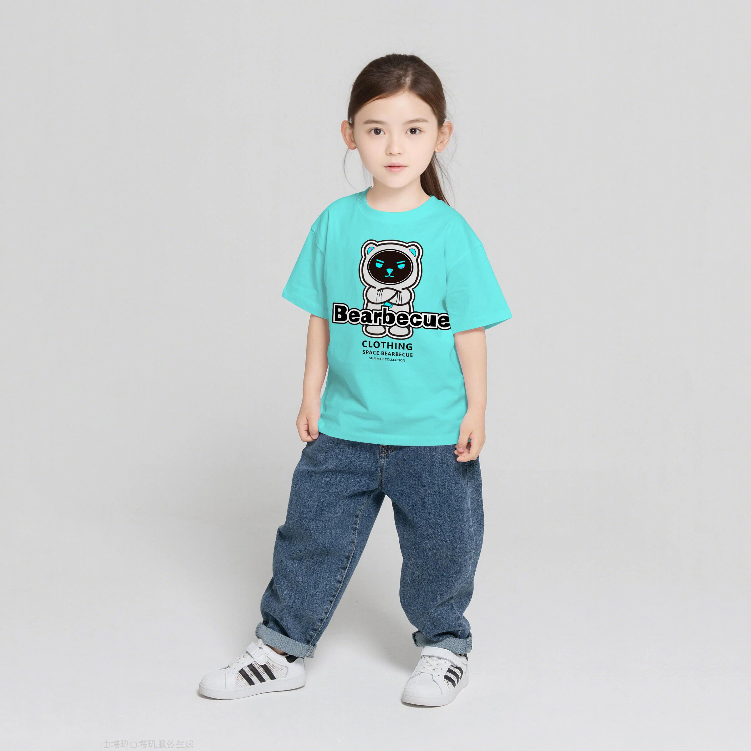 

Bearbecue New Spring And Summer Children's Solid Color Short-Sleeved T-Shirt Men And Women Parent-Child Wear