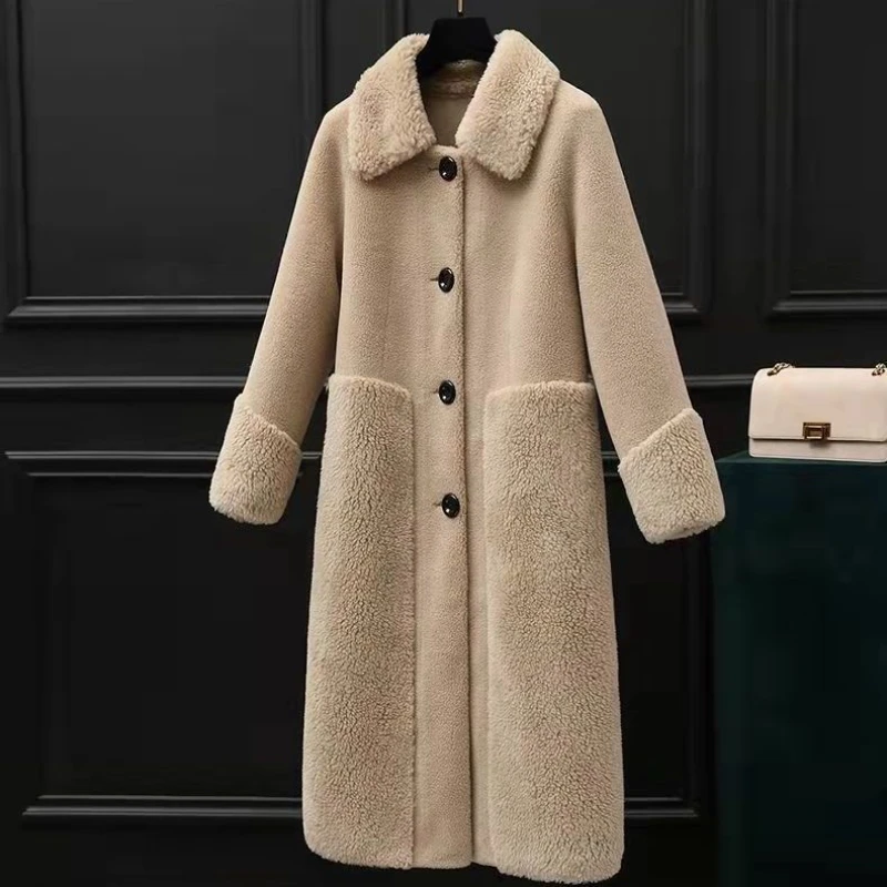 Woman Coat Thickened Wool Coat Fashion Medium Length Cashmere Coat Female Thick Warm Single Button Elegant Trendy Overcoats G161