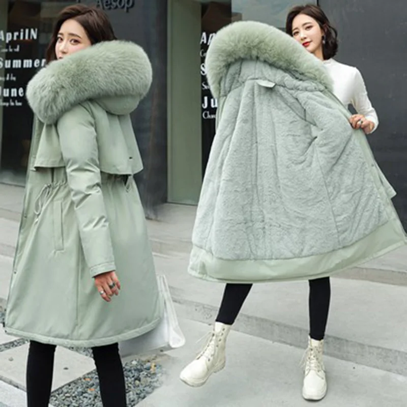 Women's Jacket Long-sleeved Winter 2023 New Fashion Cotton Padded Women's Coat Mid-length Large Fur Collar Plus Down Down Jacket