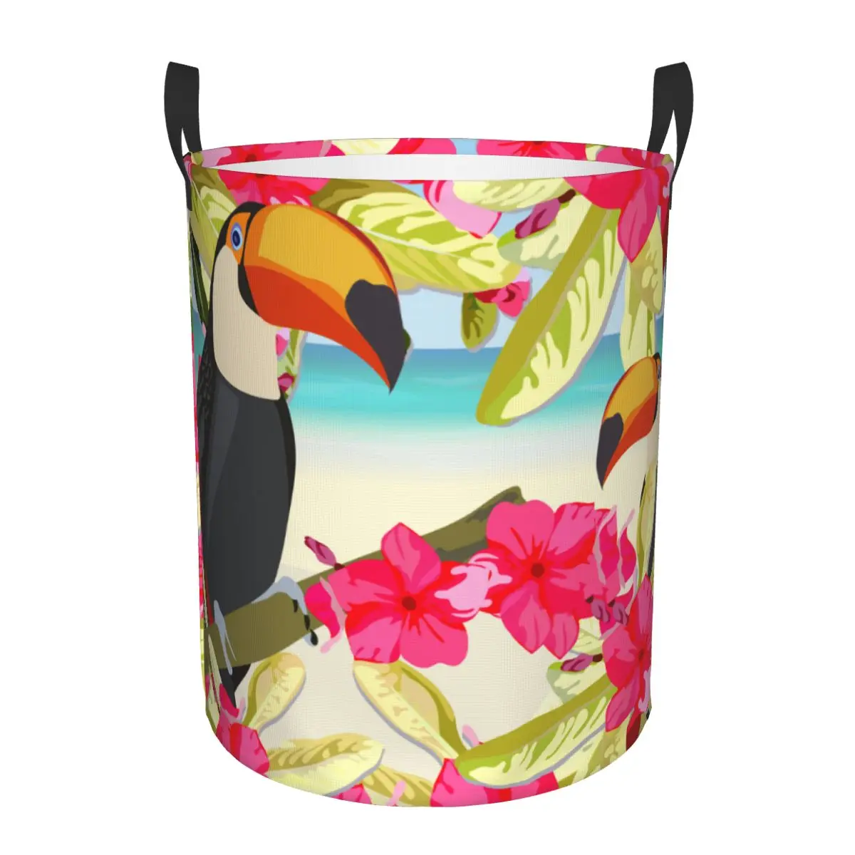 

Folding Laundry Basket Tropical Toucans Dirty Clothes Toys Storage Bucket Wardrobe Clothing Organizer Hamper