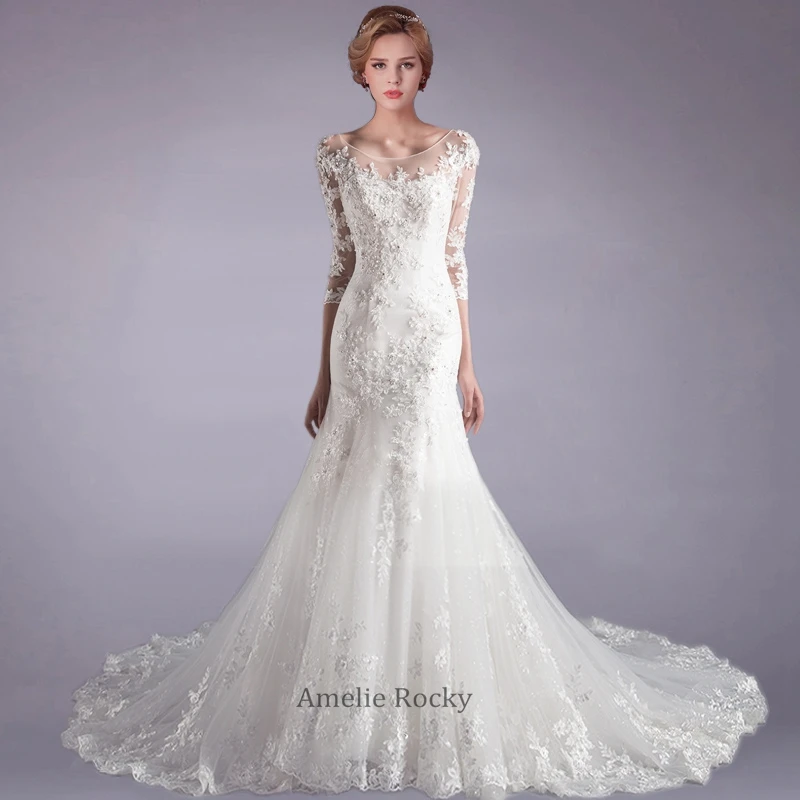 

Женское кружевное свадебное платье с юбкой годе, со шлейфом