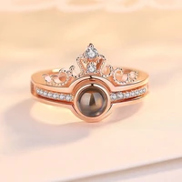 fashion hundred languages crown ring for women projection i love you couple wedding band adjustable engagement rings wholesale