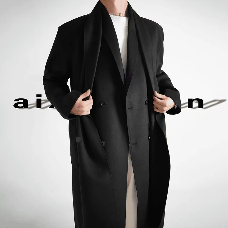 FEWQ поддельное двойное мужское шерстяное пальто из двух частей с длинным рукавом