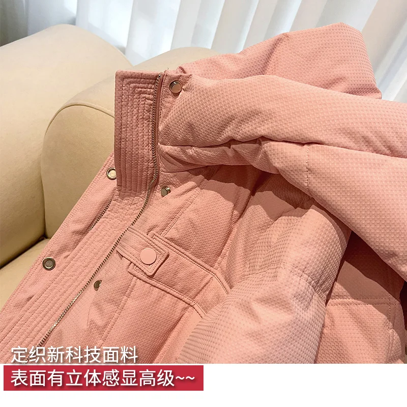 fashion design new pink abrigos mujer invierno 2022 90% White duck down Long  Luxury Covered Button  Slim thin Adjustable Waist