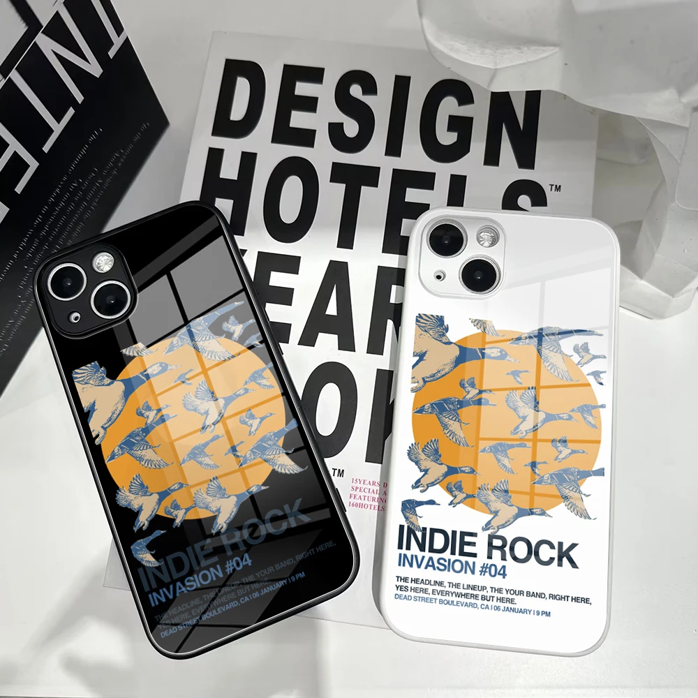 

For IPhone 13 Pro Tempered Glass Case for IPhone 14 11 12 XR XS MAX 7/8 X Plus 12 13mini 14pro INDIE ROCK INVASION Color Covers