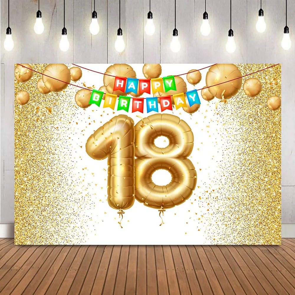 

Фон для фотосъемки с изображением 18-го дня рождения золотых блестящих шаров