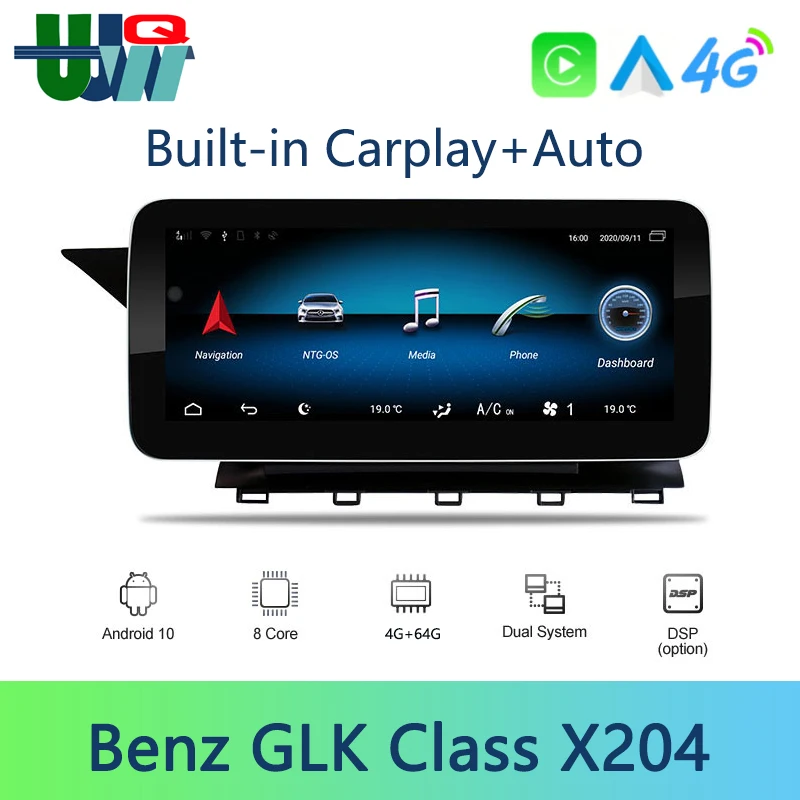 UJQW 4+64G Car Audio Video Multimedia Carplay Screen For Mercedes Benz GLK Class X204 2008-2015 Android Auto GPS Wifi BT Radios