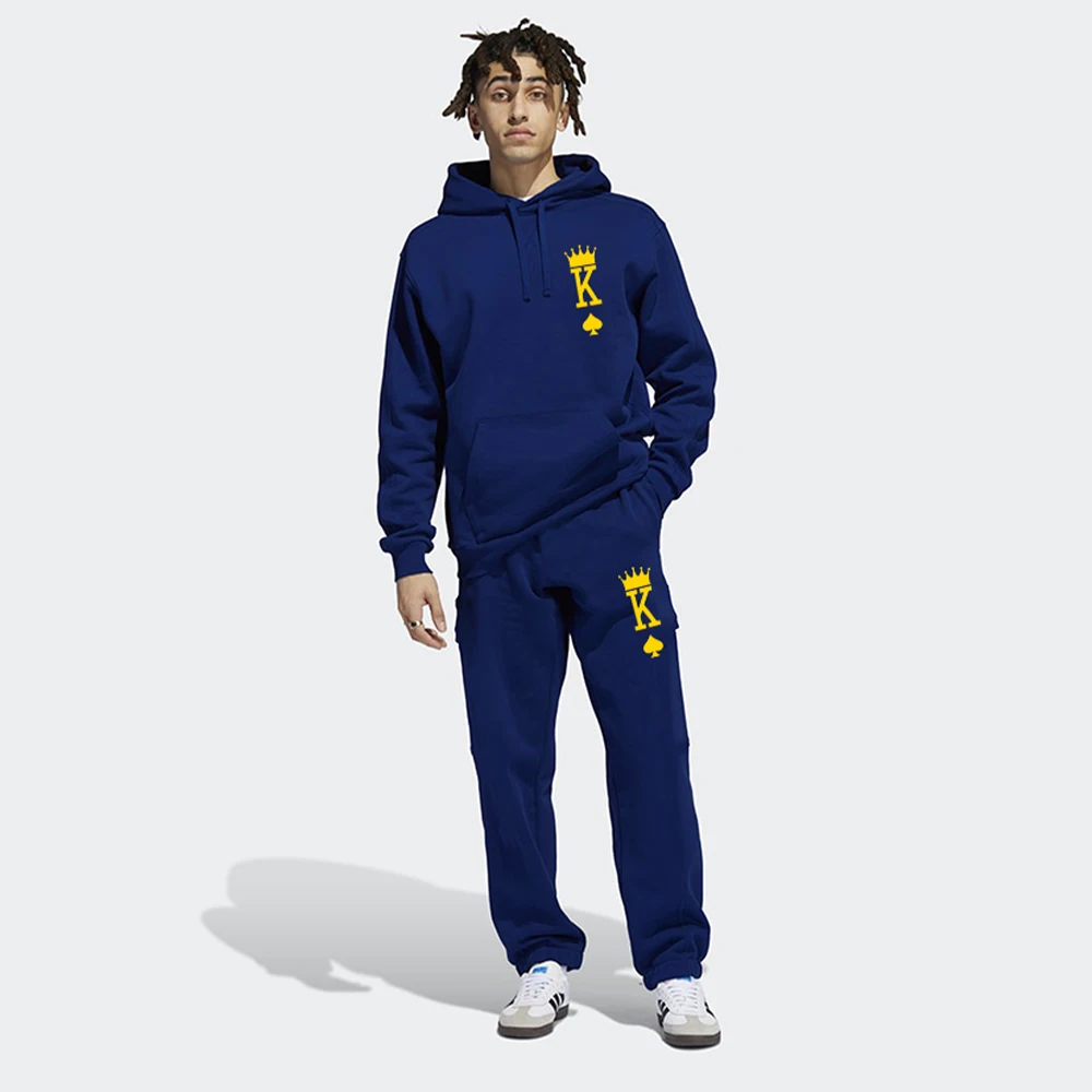 

Mens Sports Tracksuit King Logo Print Hoodie Sets Jogging Sweatpants Suit Sweatshirt Pullover Fashion Hoodies Male Clothing