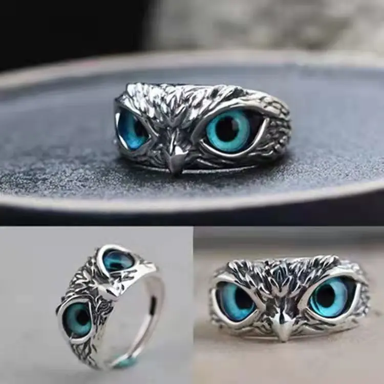 

New Retro Vintage Silver Blue Eyed Owl Ring Devil's Eye Ring Jewelry Girl Rings for Men and Women Rings Unique