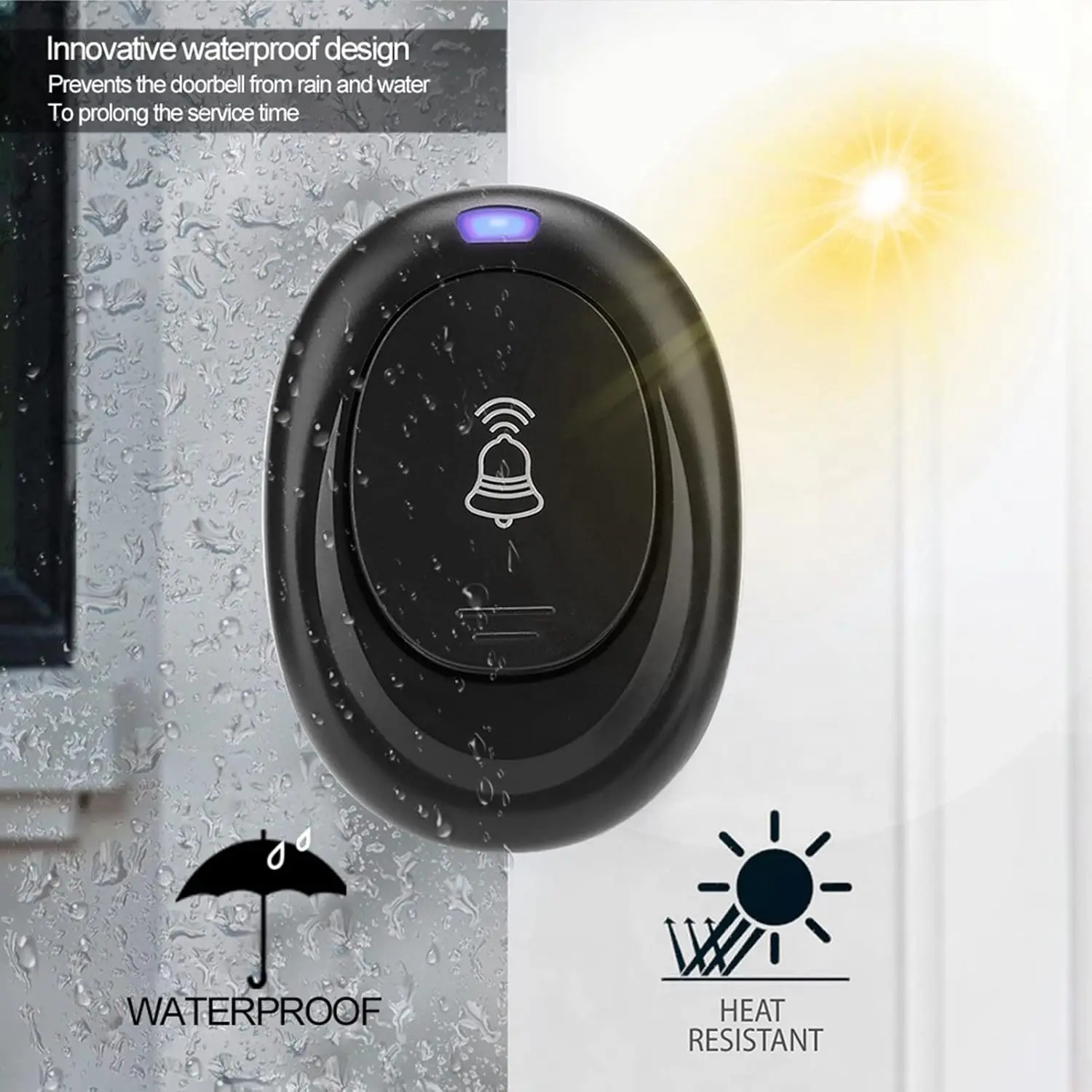 Фото FORECUM 100M Remote Wireless 36 Chime Водонепроницаемый комплект беспроводного дверного звонка премиум-качества - плагин и дверной звонок дальнего действия №4