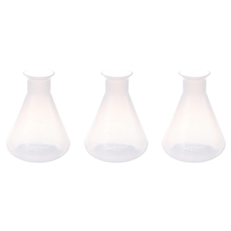 

3X 500Ml Clear Plastic Laboratory Chemical Conical Flask Storage Bottle
