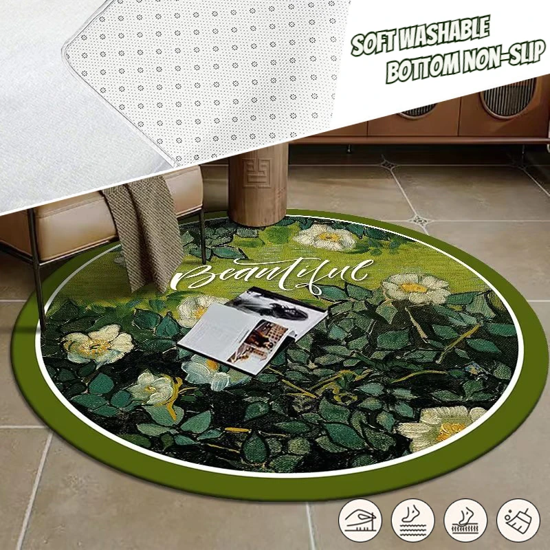 

3D Printed Round Carpets Classical Oil Painting Large Area Rugs Living Room Bedroom Room Decor Rug Rocking Chair Non-slip Mats