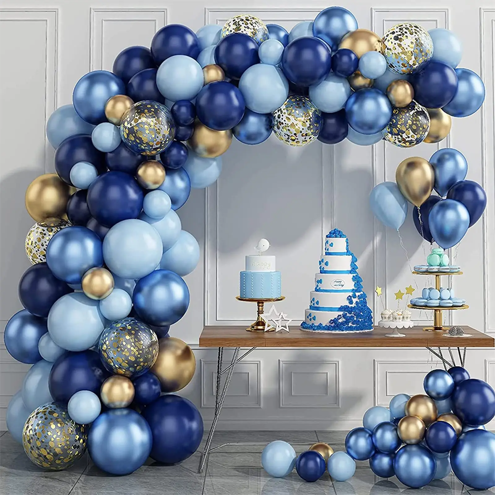 Blau Metallic Luftballons Girlande Kit Gold Konfetti Junge Erwachsene Ballon Arch Geburtstag Baby Dusche Hochzeit Party Dekorationen