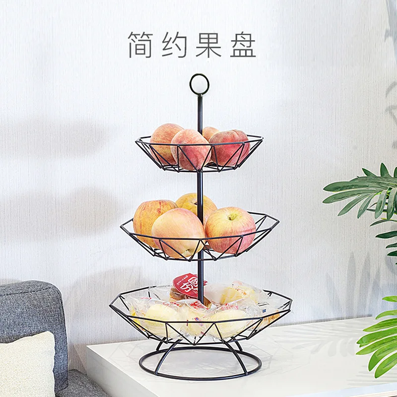 

Household Rack Plate Countertop Basket Tray 3 Basket Storage Layer Fruit Fruit Black Metal Style Retro