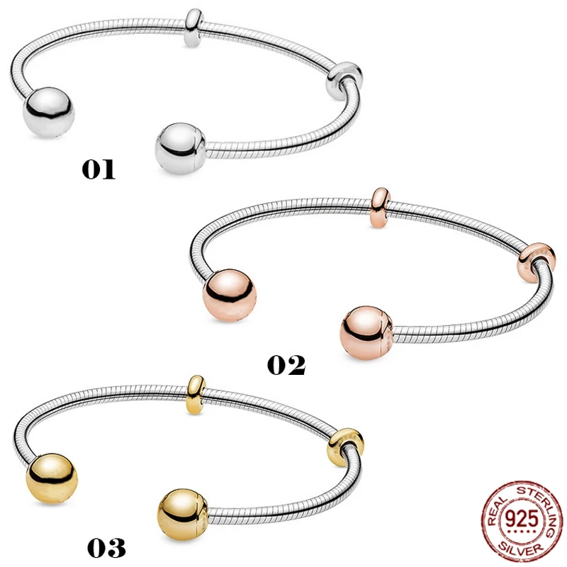 

925 Sterling Silver Bracelet fit Original Pandora Charm Beaded DIY Open Bracelet Sparkling Snake Bracelet for Women Bracelet