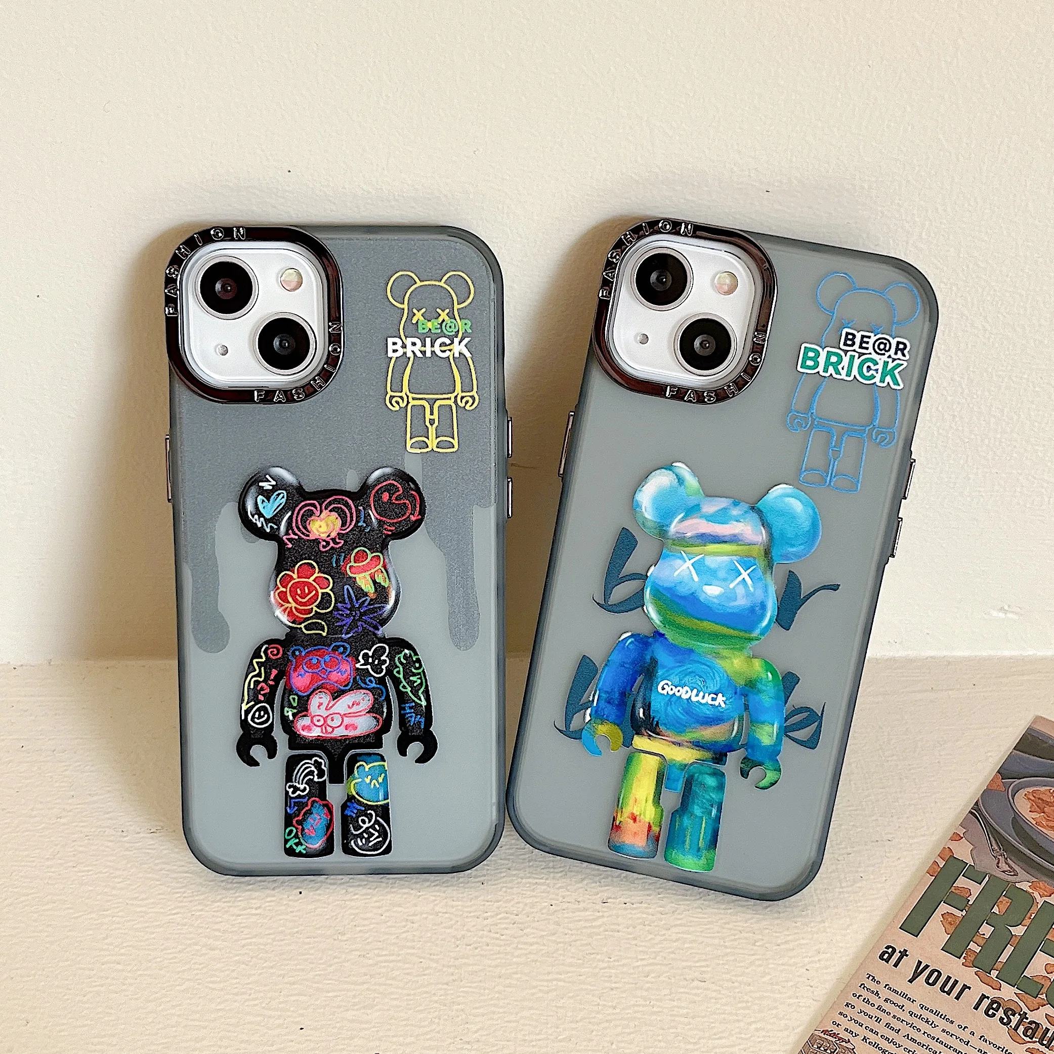 

Cute Cartoon Violent Bear Plating Phone Case For iPhone 14 13 12 11 Pro Max Plus Case Silicone Lens Protection Cover Funda Coque
