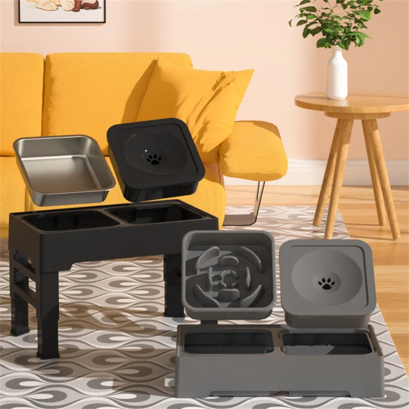 Приподнятая миска для собак Регулируемая приподнятая с медленной кормушкой и