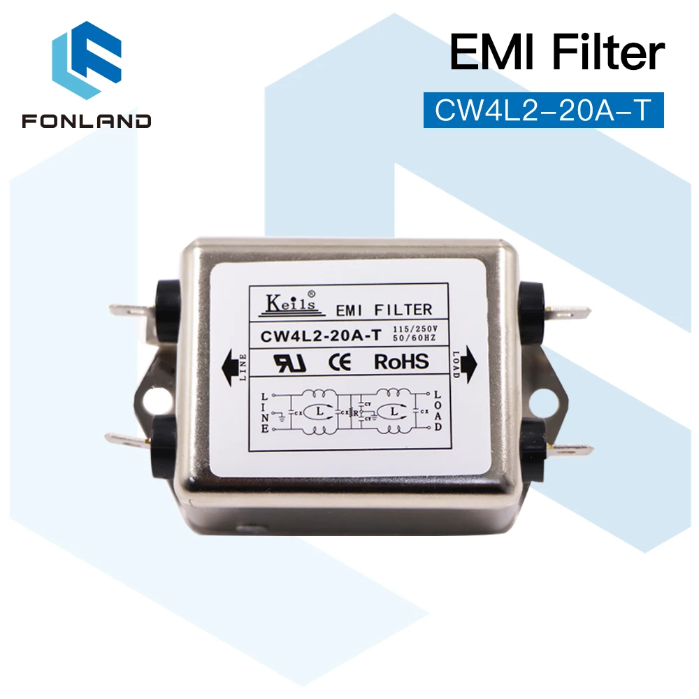 FONLAND Power EMI Filter CW4L2-10A-T / CW4L2-20A-T Single Phase AC 115V / 250V 20A 50/60HZ for Co2 Laser Engraving Machine