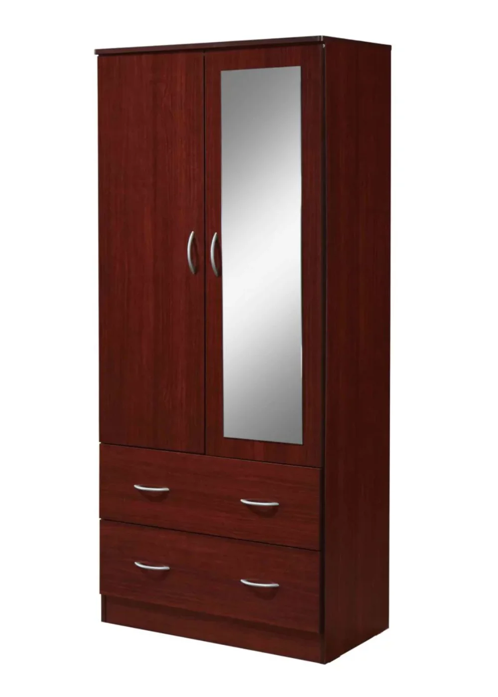 

Hodedah Two Door Wardrobe with Two Drawers and Hanging Rod plus Mirror, Mahogany portable closet wardrobe