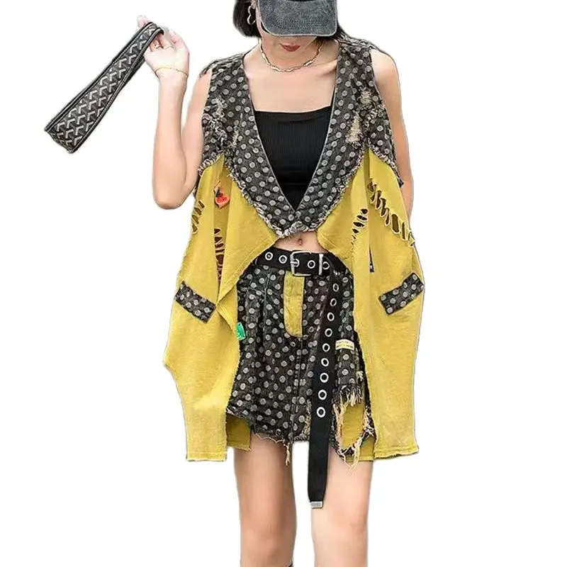 

Fashion Polka Dot 2 Piece Set Women Tank Vests and Skirts Matching Set Female Hot Girl Casual Holes Hip Hop Street Set XC105