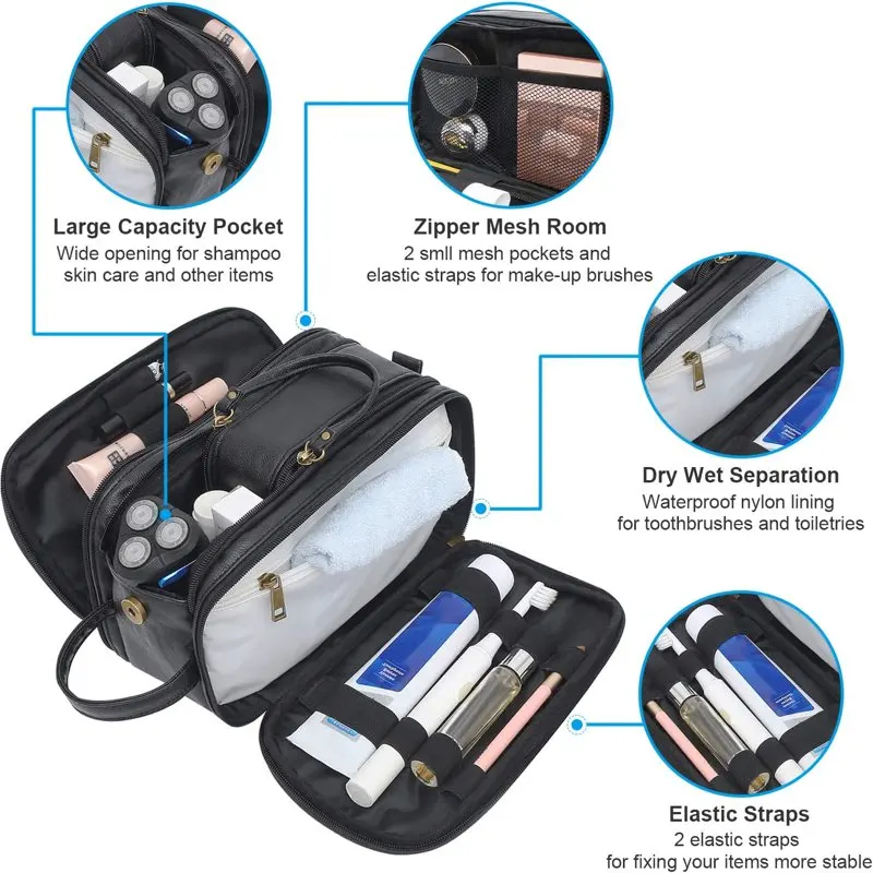 Toiletry Bag for Men Large Travel Wash Bag Makeup Organiser Water-Resistant Bathroom Gym Toiletries Bag for Business Trip Vacati
