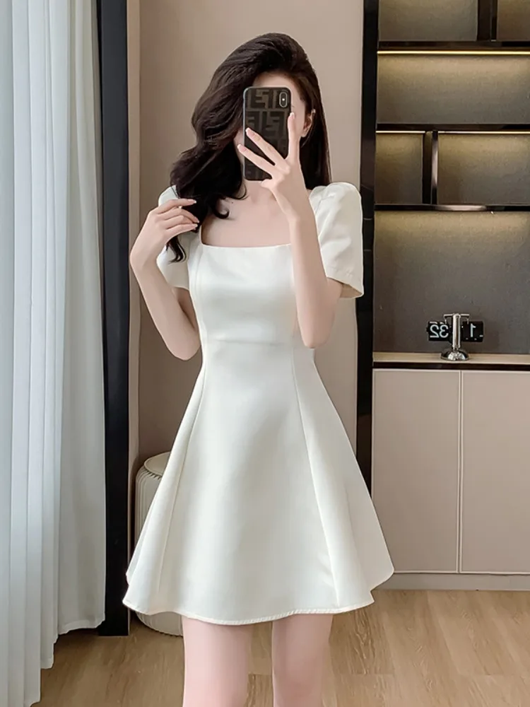 2024 новое летнее платье с квадратным воротником во французском стиле