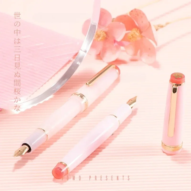 Фото Горячая новинка: Роскошная перьевая ручка PENT MANYO Sakura Bloom Pink JOWO из смолы с золотым клипом, лимитированная серия, деловая канцелярия, подарок для письма №3