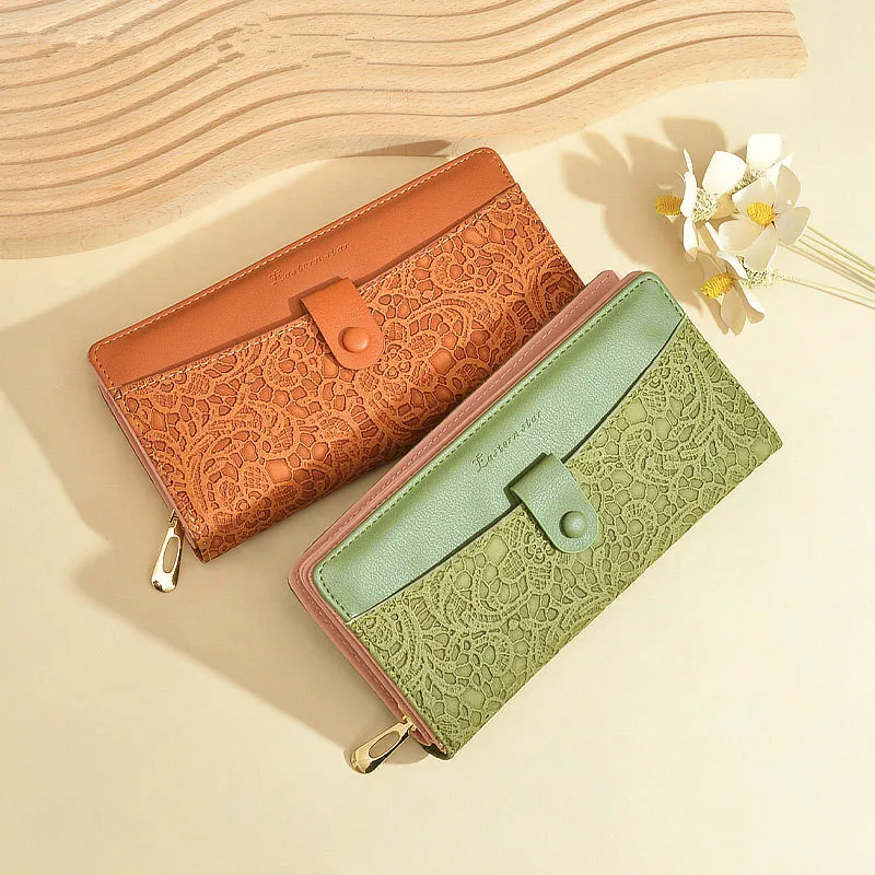 

2022 PU Fashionable Hollow Buckle Women's Long Wallets Clutch Bags Ladies Long Card Bag Coin Purse Personalized Birthday Gifts