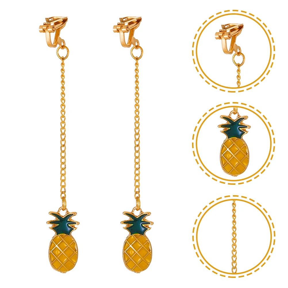 

Earrings Clip Fruit Dangle Girlspineapple Ear Non Jewelryearringchain Teen Womenstropical Studs Gifts 3D Dangling