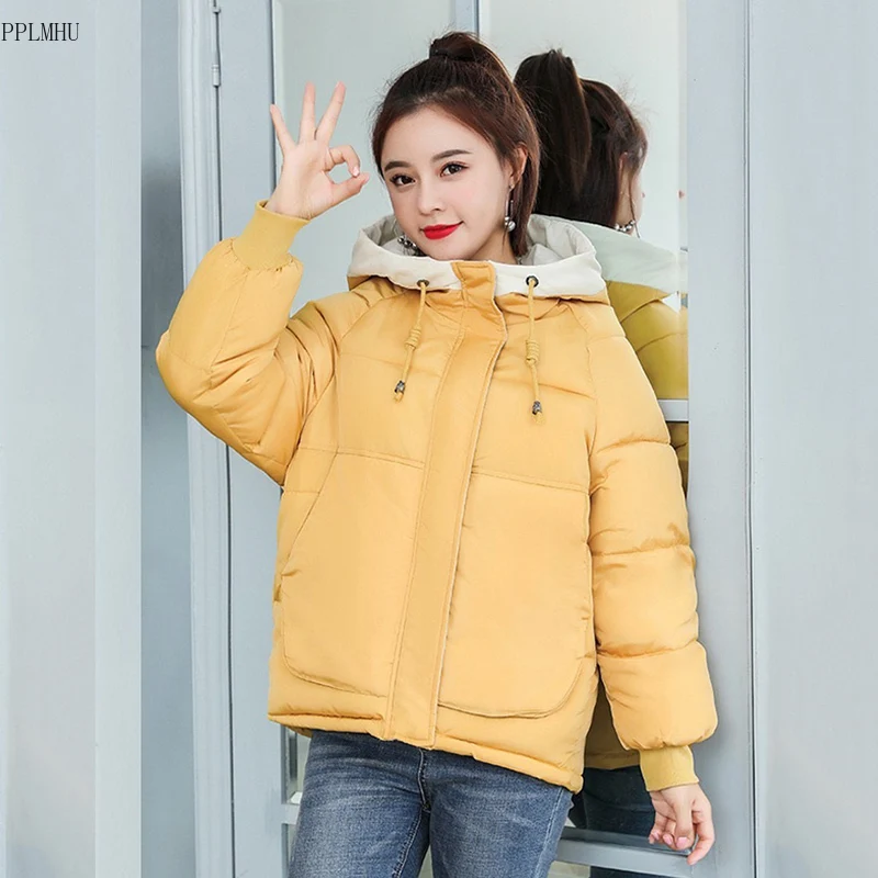 

Winter Warm Thicken Jackets For Women 2023 Korean Long Sleeve Bread Short Coats Loose Windproof Hooded Cotton Padded Parkas