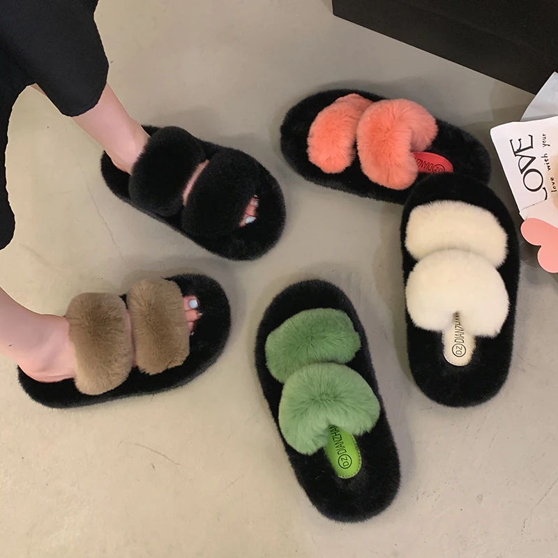 

Shoes Woman 2023 Med House Slippers Platform Pantofle Flock Winter Footwear Luxury Slides Fur Flip Flops New Designer Plush