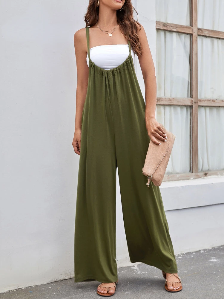 

Summer Jumpsuits for Women Outfits Long Wide Leg Pants Jumpsuit Solide Oversize Playsuits Loose Sleeveless Rompers for Woman