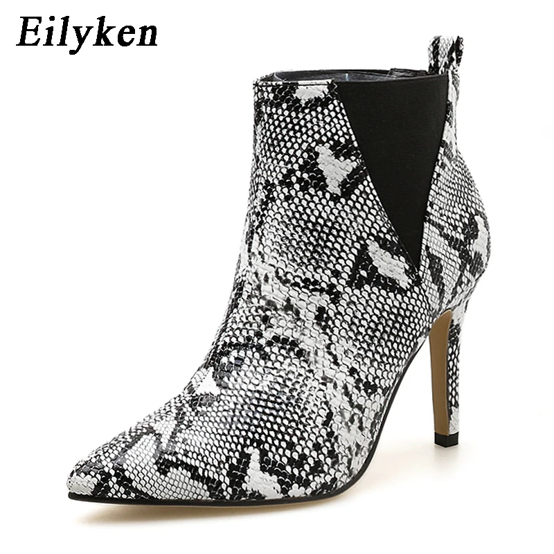 

Eilyken/модные дизайнерские женские ботильоны без шнуровки со змеиным принтом; Модная пикантная женская обувь на тонком каблуке с острым носко...
