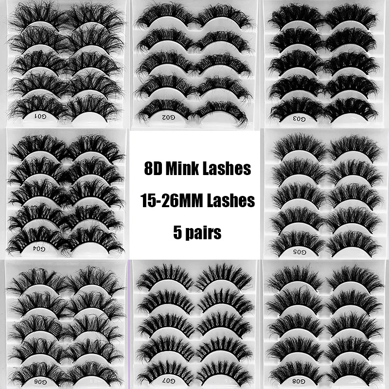 

QSTY New 5Pairs 25mm 8D mink Fake eyelash individual Makeup Eyelashes Extension Natural Dramatic Wispies Fluffy mink eyes lashes